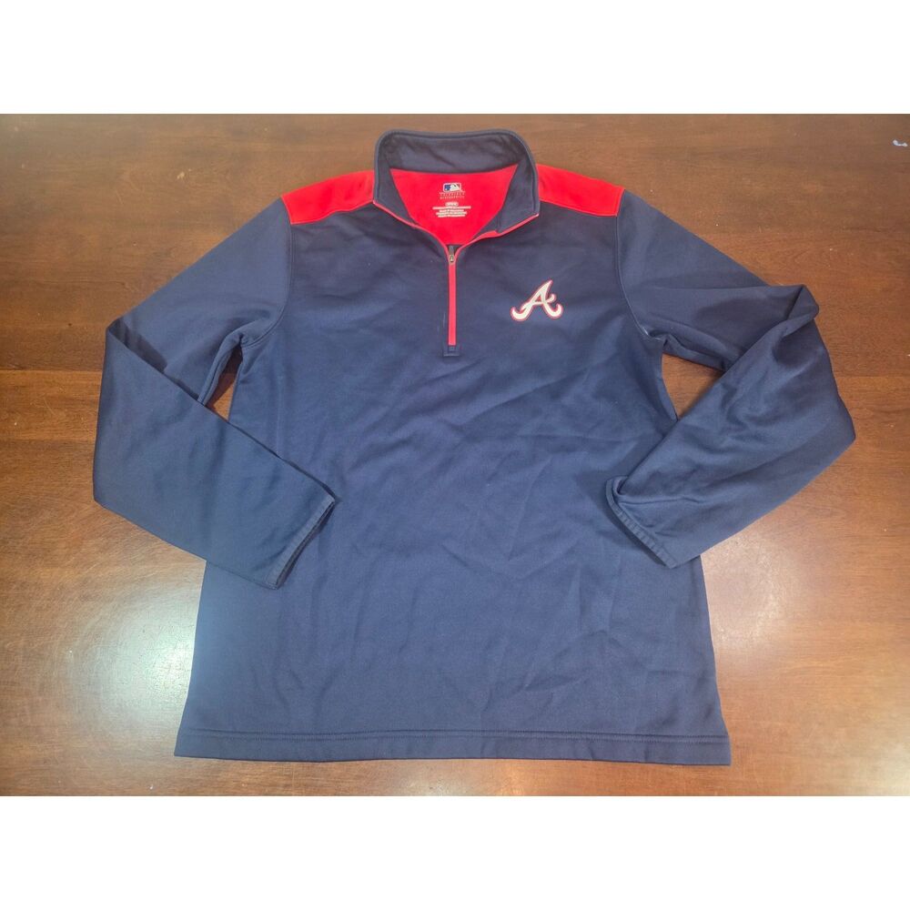 Atlanta Braves MLB Majestic 1/4 Zip Pullover Men’s Medium Navy Red Genuine Gear